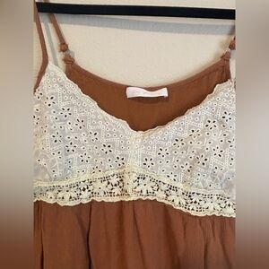 Ces Femme Cream and Tan Lace Blouse